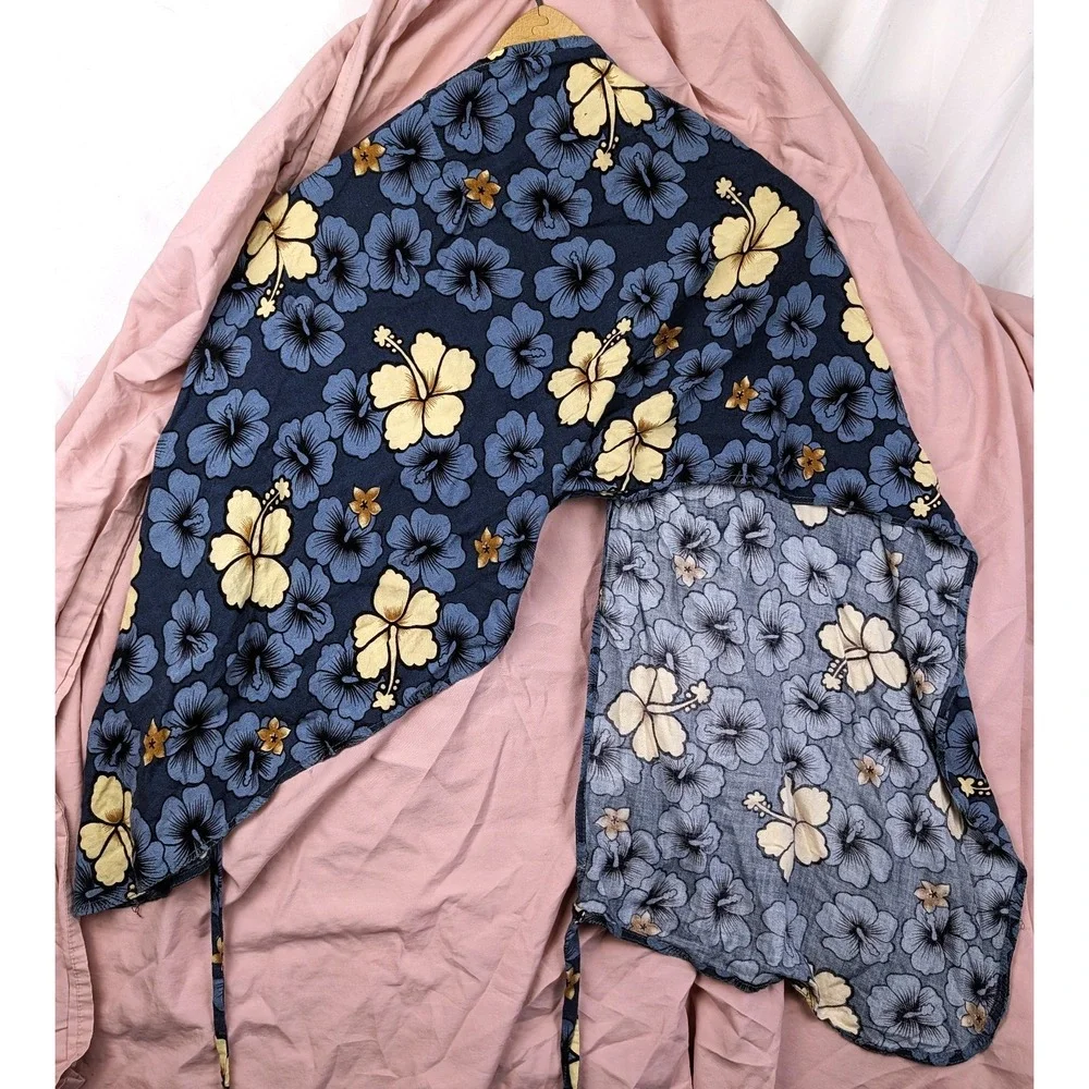 Vintage Blue Floral Rayon Front Tes Shawl Scarf Boho UNO 80s Blue Tropical